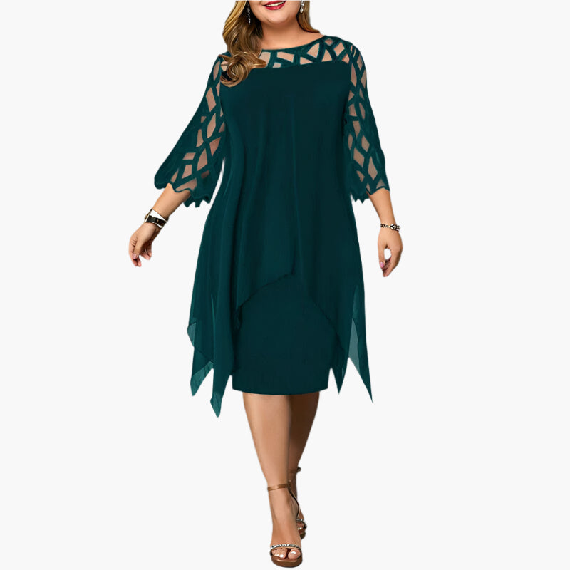 Robe midi élégante grande taille pour femme, manches en dentelle, style chic soirée ou cérémonie