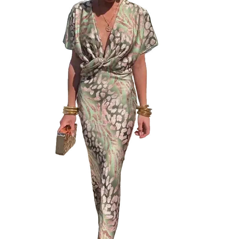 Claire – Robe Élégante à Col en V et Imprimé Torsadé