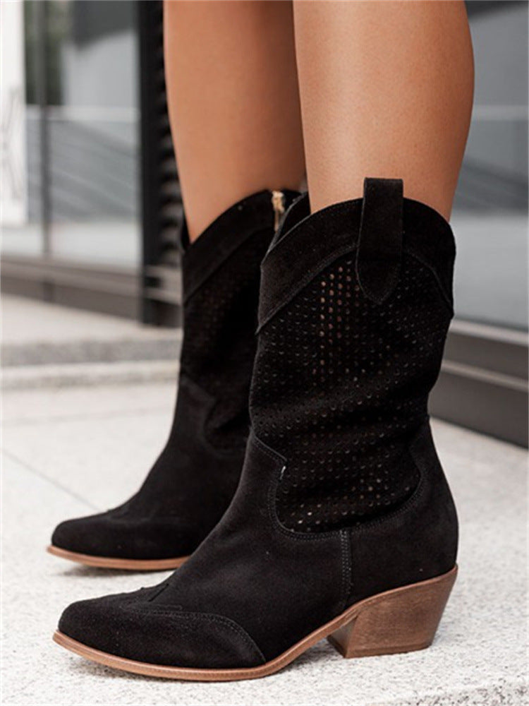 Amanda – Bottes pour femmes à talons moyens en daim brûlé