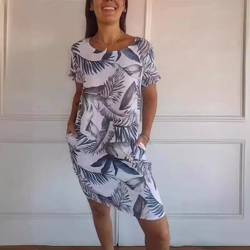 Betty – Robe Droite Imprimée Feuilles et Fleurs