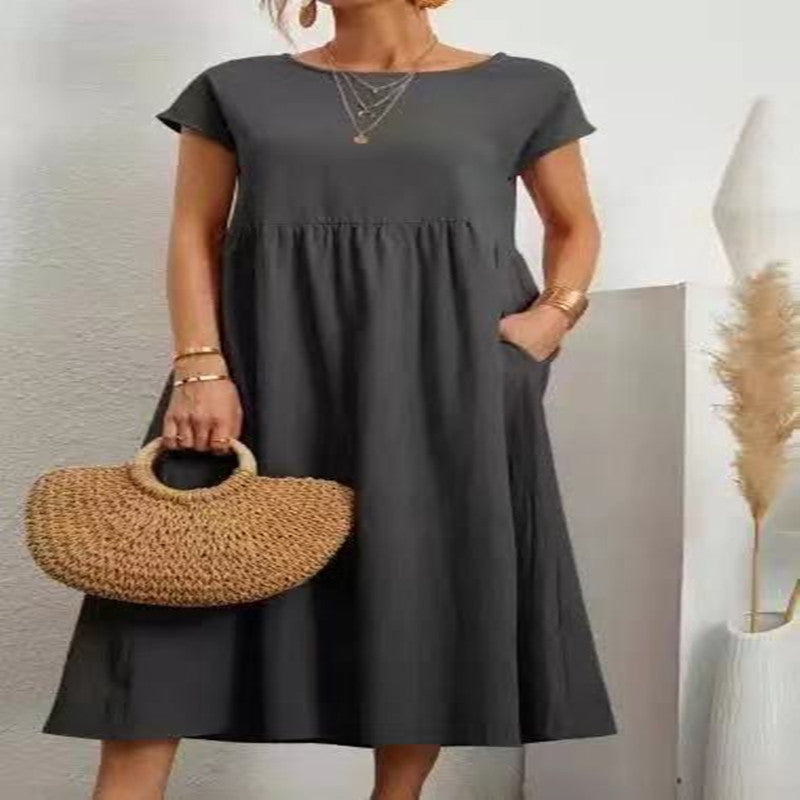 Patricia – Robe Longue Décontractée en Lin Coton avec Poches