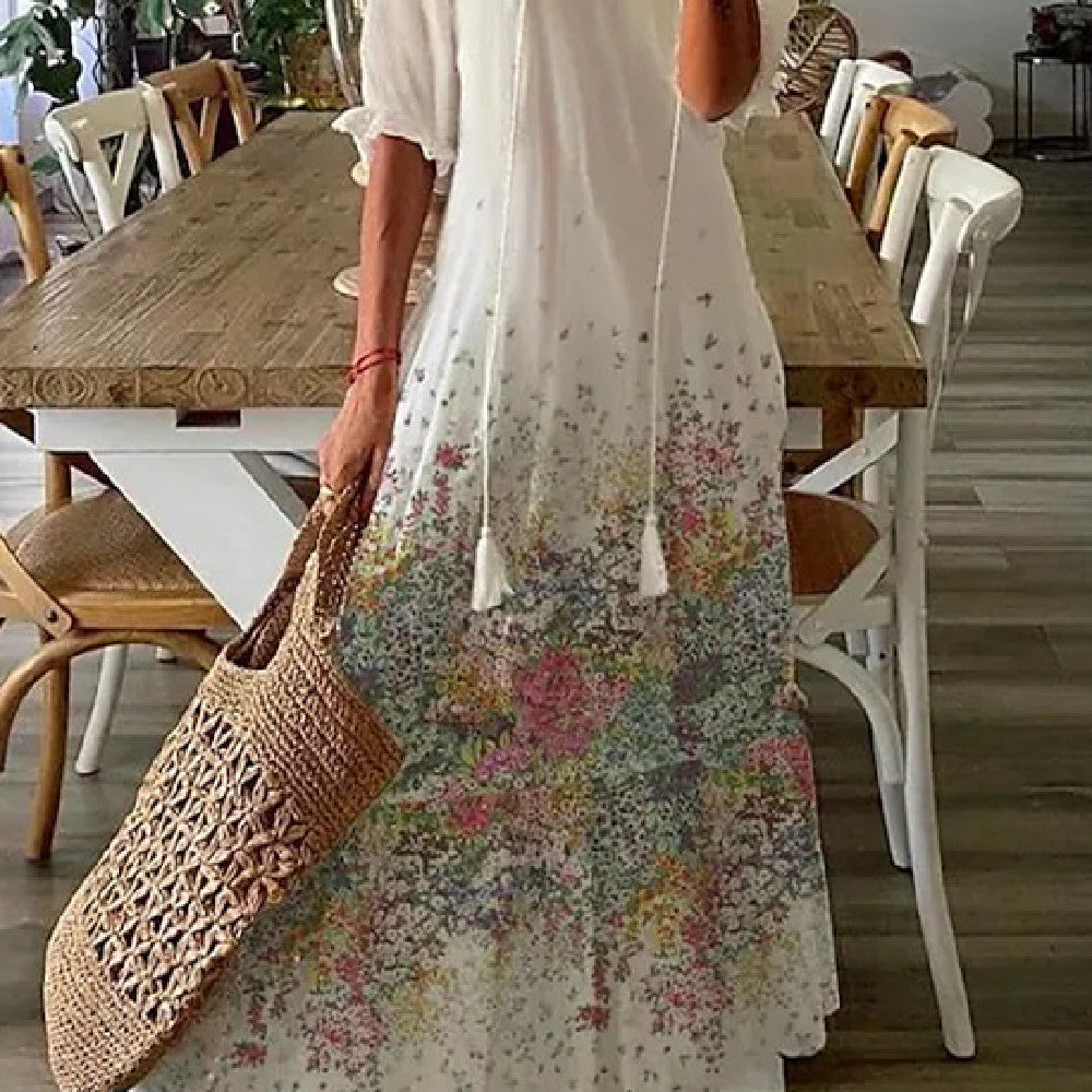 Jennifer – Robe Longue à Manches Moyennes Imprimée