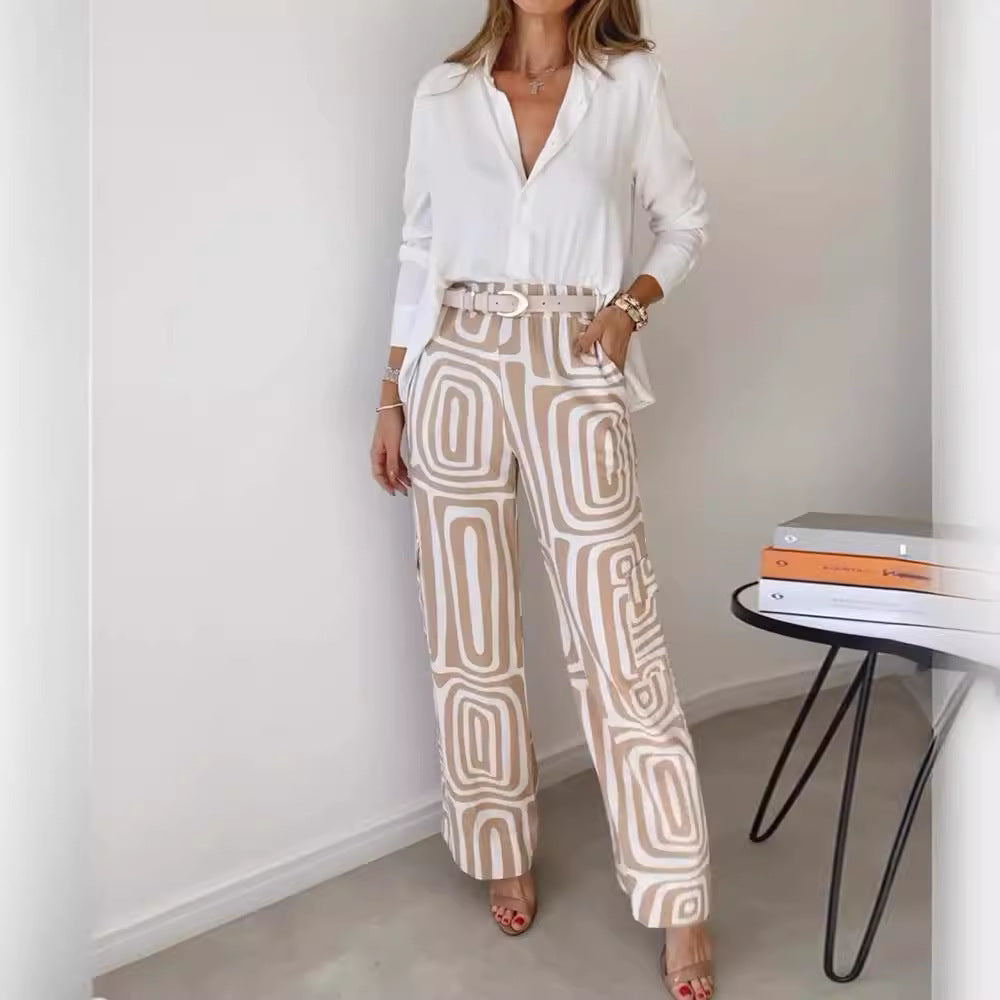 Megan – Ensemble Chemise à Manches Longues et Pantalon à Jambe Large Imprimé