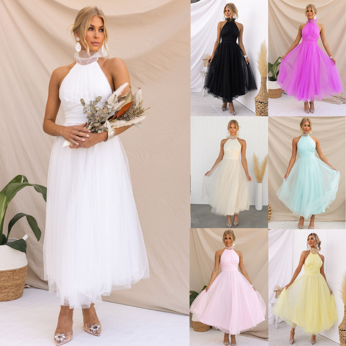 Kathleen – Robe Décontractée à Col Montant en Tulle