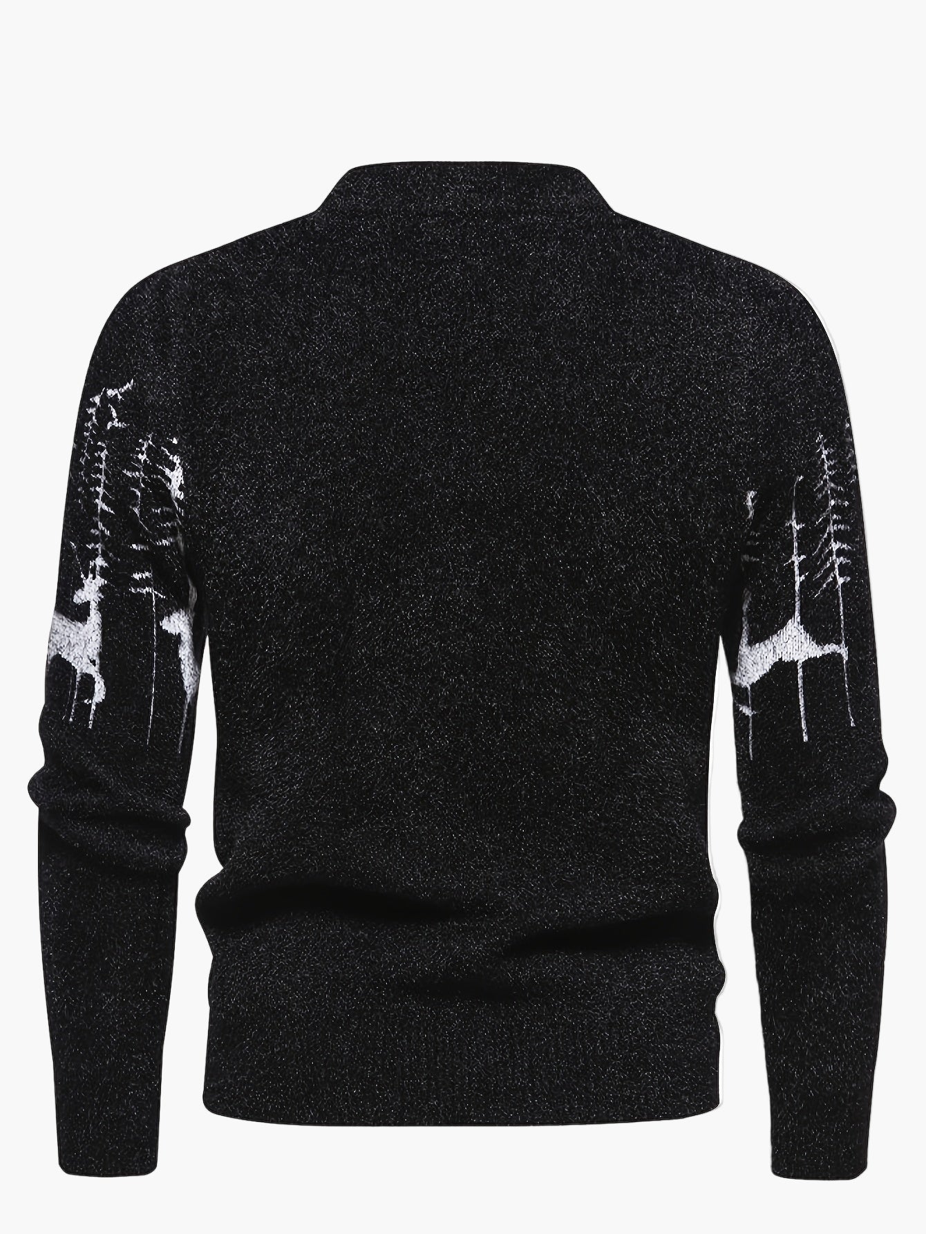 Pull homme style nordique à col rond, motif cerfs et forêt, hiver décontracté