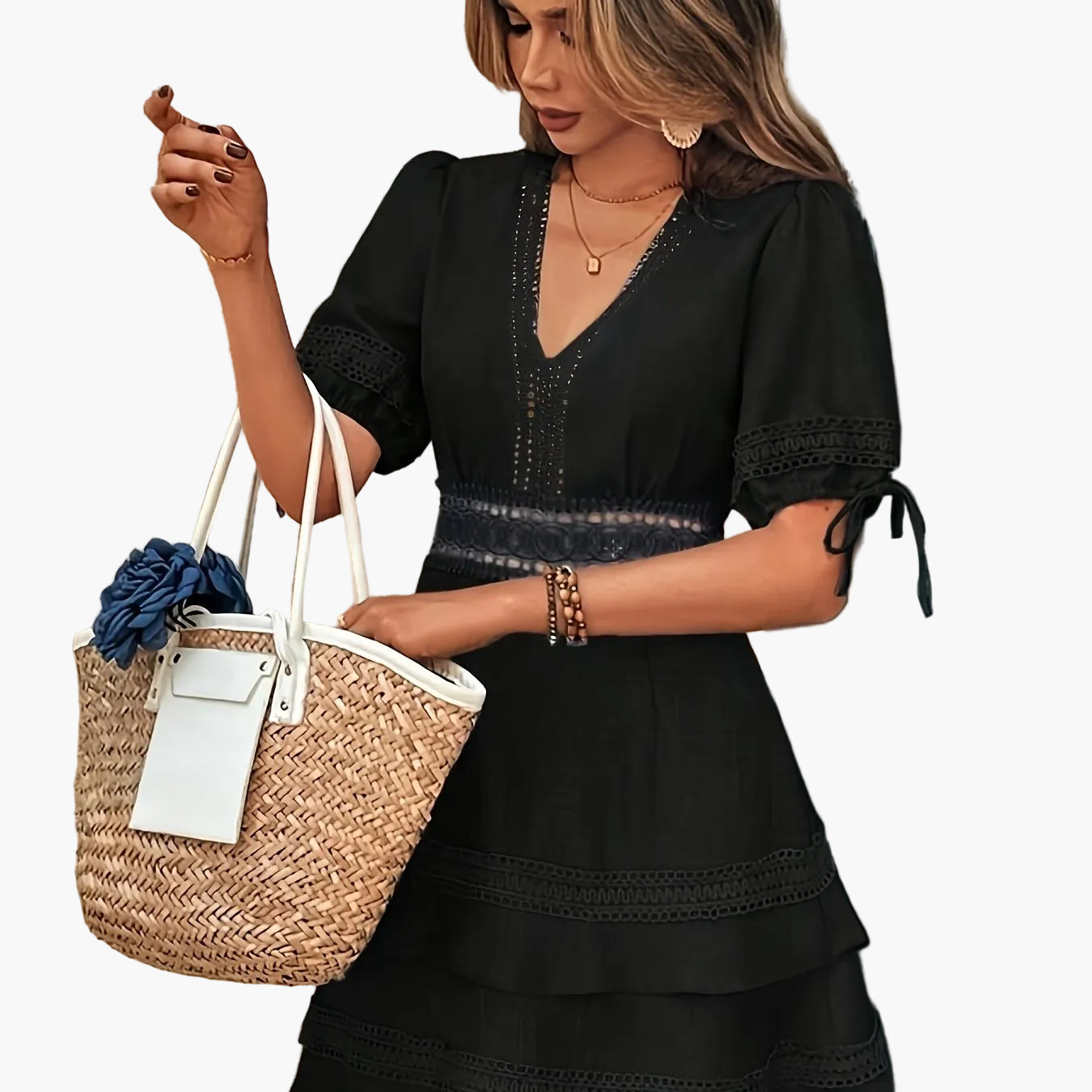 Elegant boheme-stil kjole til kvinder med flæser til forår og sommer