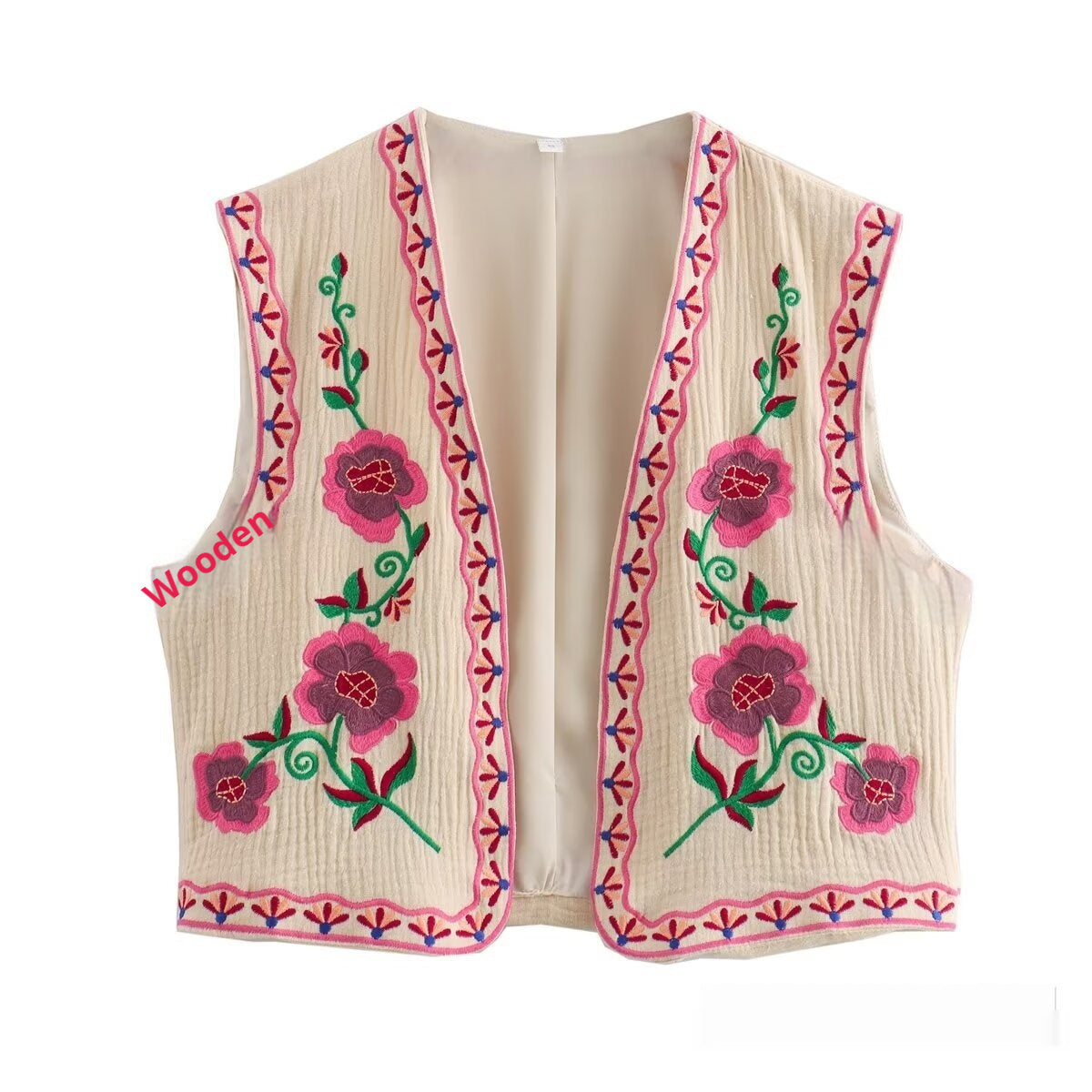 Tara – Gilet brodé bicolore décontracté à la mode