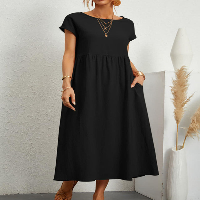 Patricia – Robe Longue Décontractée en Lin Coton avec Poches