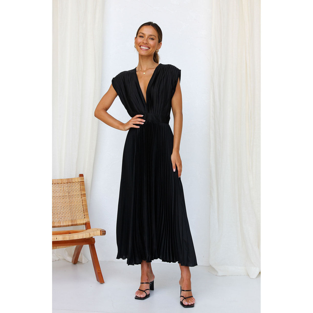 Ruth – Robe Plissée Décontractée Sans Manches avec Zip
