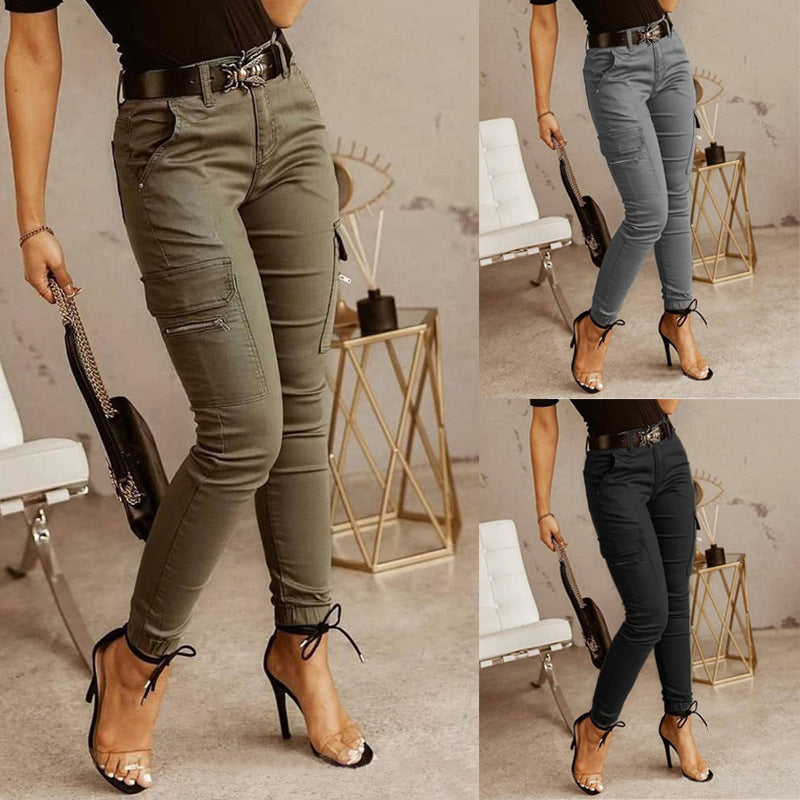 Juliet – Pantalons Bas Taille à Boutons et Poches Unies