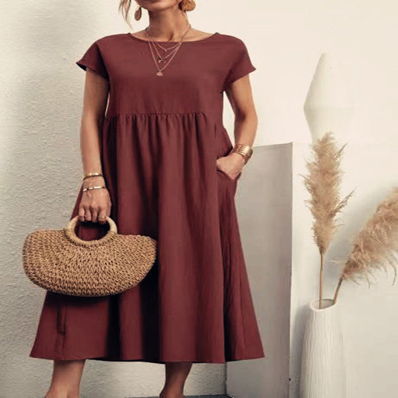 Patricia – Robe Longue Décontractée en Lin Coton avec Poches
