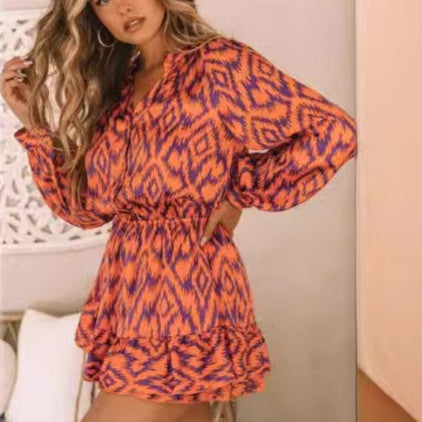 Georgina – Robe à Imprimé avec Col Montant et Taille Élastique