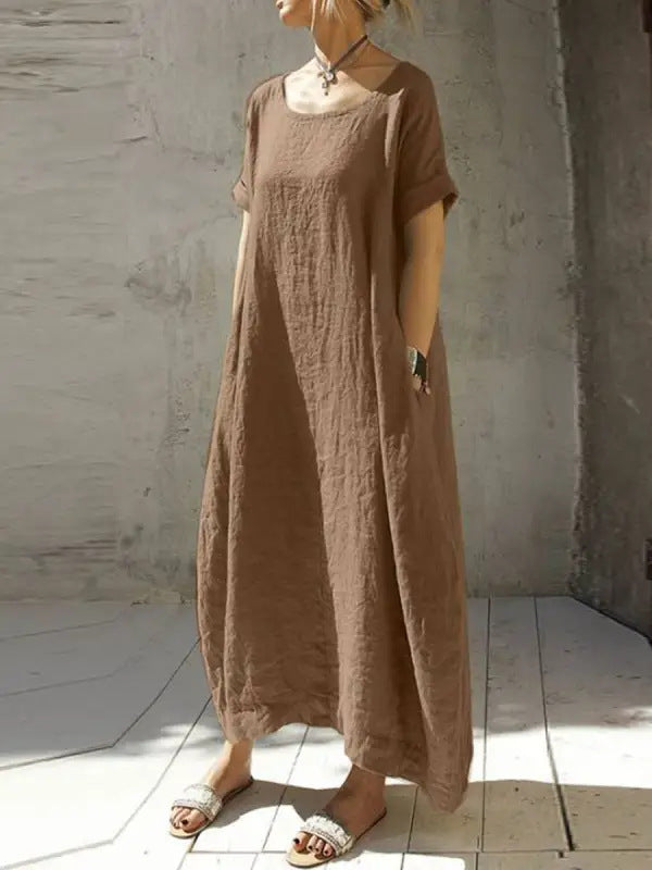 Amy – Robe courte en coton et à col rond et manches courtes