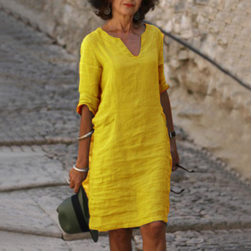 Imogen – Robe rétro en coton et lin à taille haute