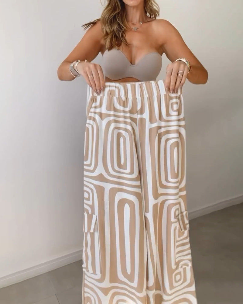 Megan – Ensemble Chemise à Manches Longues et Pantalon à Jambe Large Imprimé