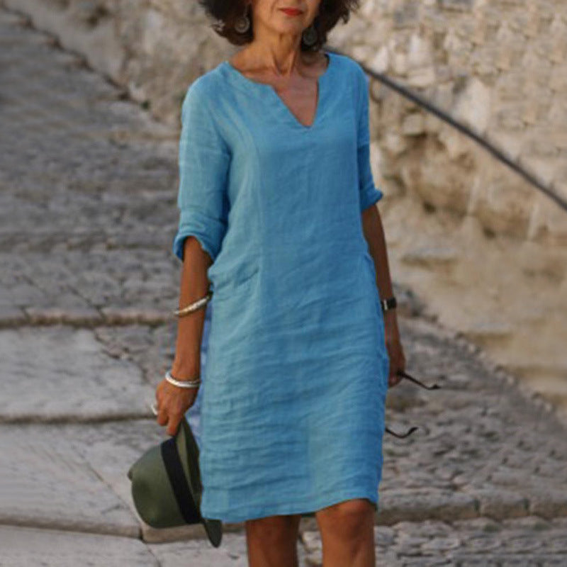 Imogen – Robe rétro en coton et lin à taille haute