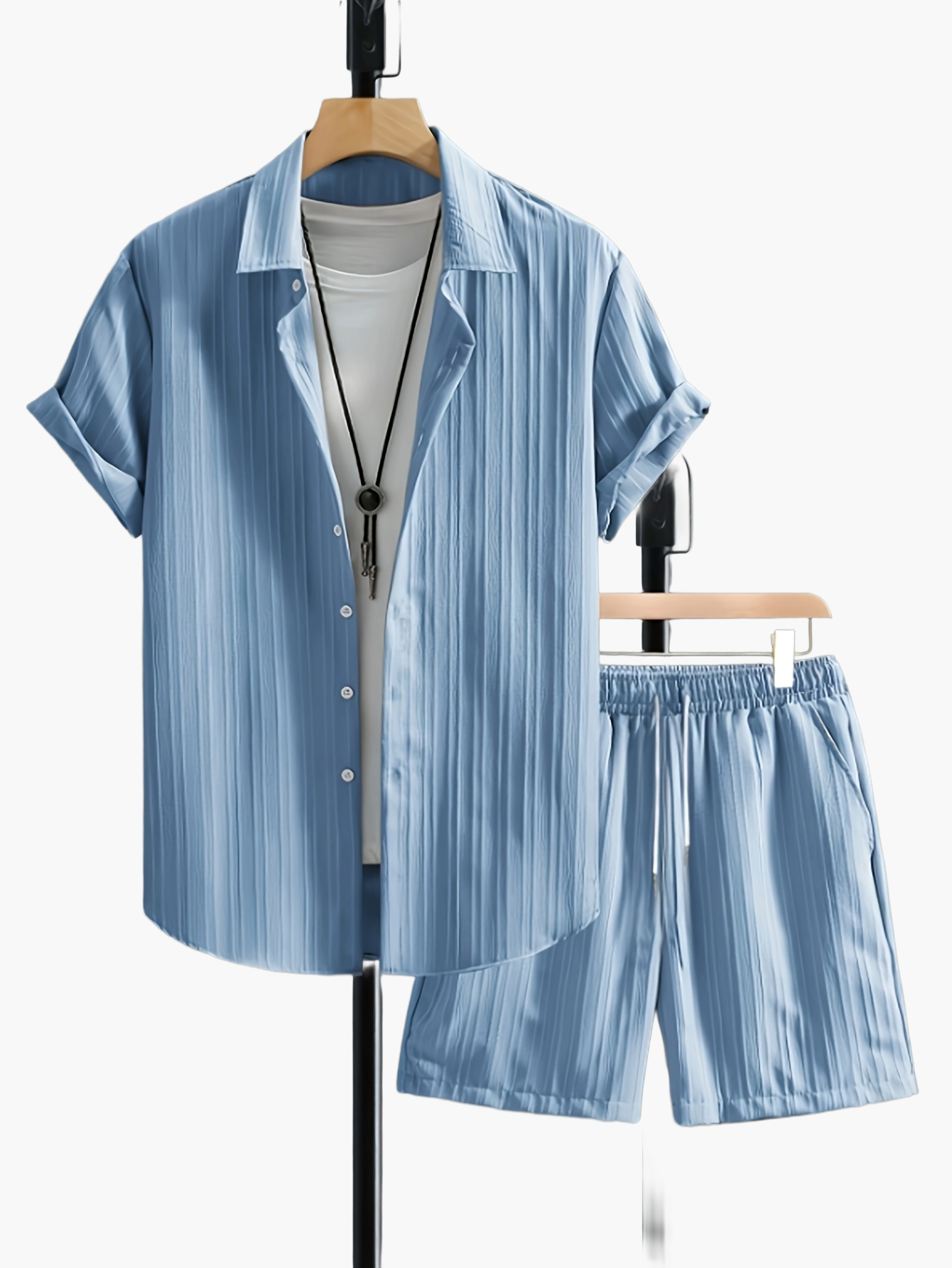 Men's Casual Shirt and Shorts Set Pleated Style - Chic and Modern Summer Look