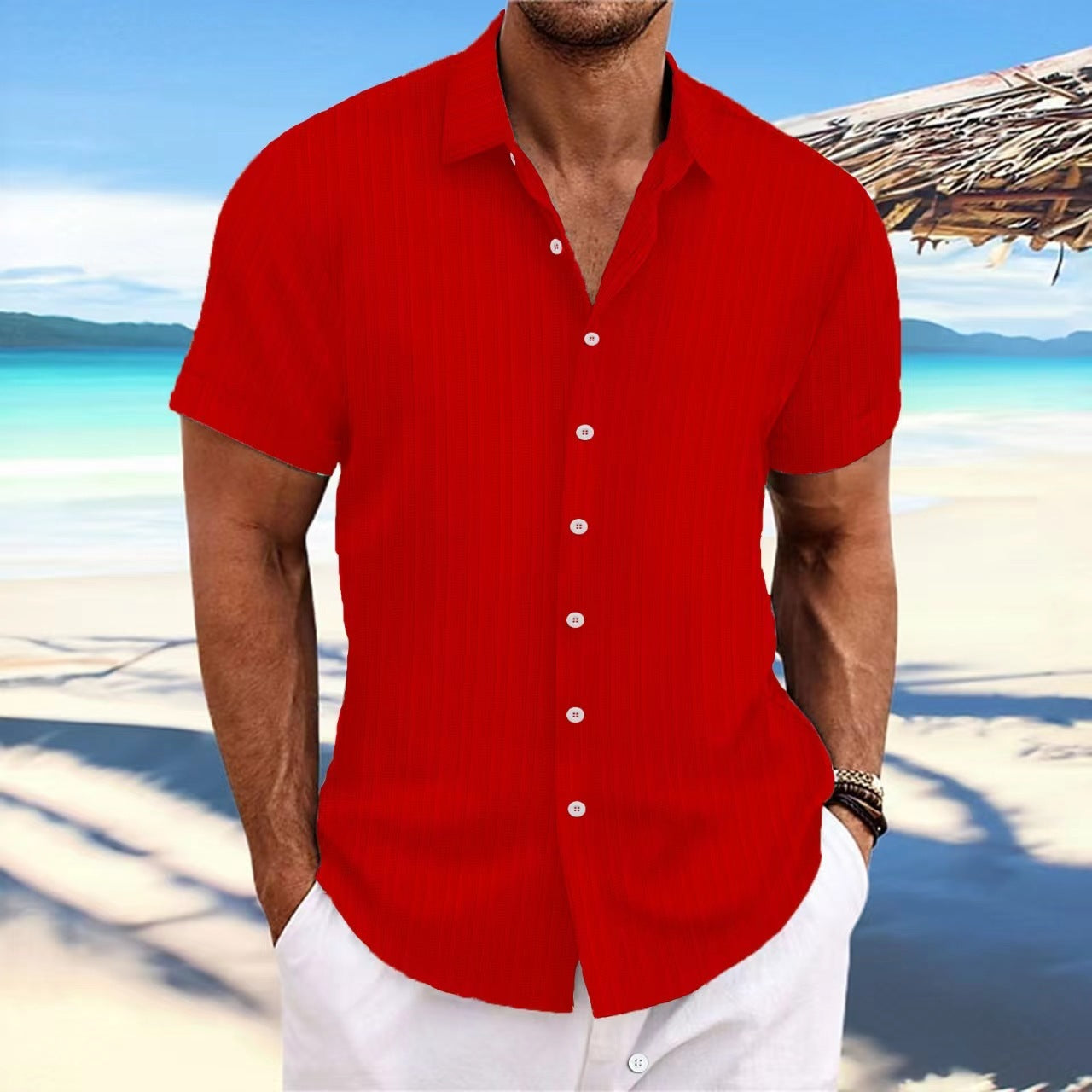 Dennis – Chemise décontractée à rayures en coton et lin