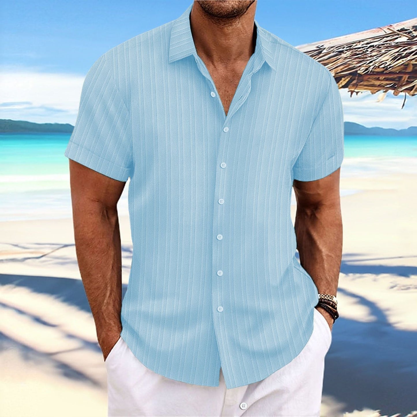 Dennis – Chemise décontractée à rayures en coton et lin