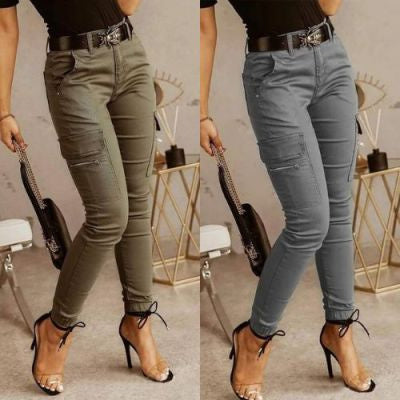 Juliet – Pantalons Bas Taille à Boutons et Poches Unies