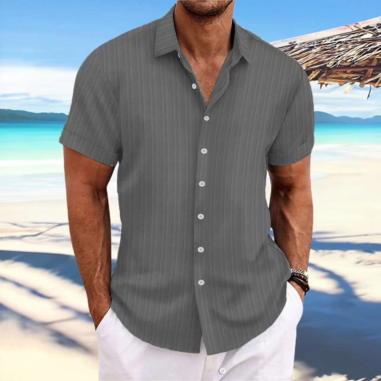 Dennis – Chemise décontractée à rayures en coton et lin