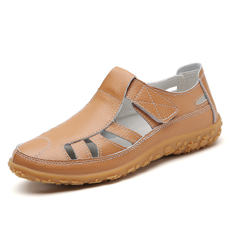 Sarah – Chaussures décontractées en cuir végan à velcro à semelle souple et rétro