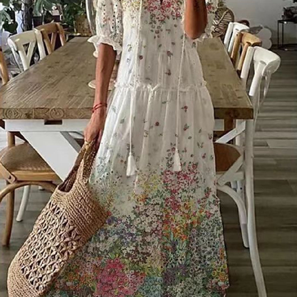 Jennifer – Robe Longue à Manches Moyennes Imprimée