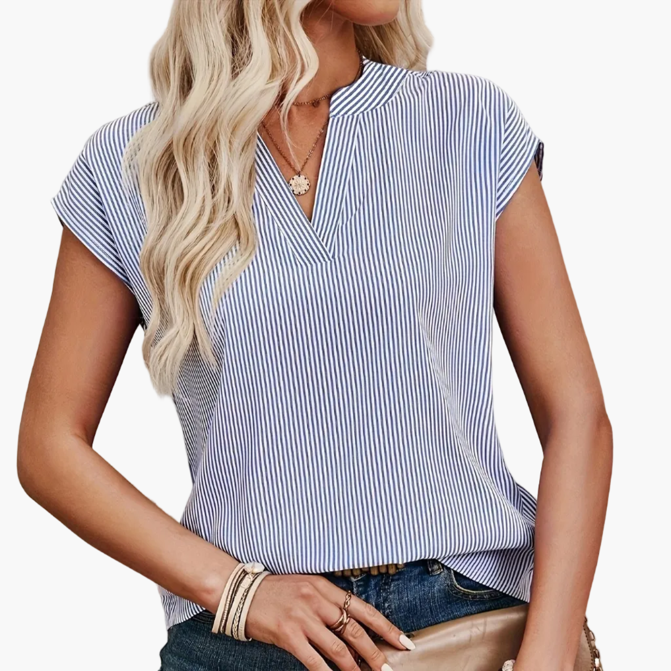 Blouse Femme Élégante à Rayures Style Décontracté pour Bureau et Sorties