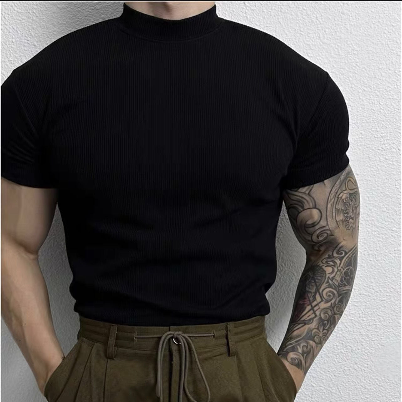Ralph – T-shirt Stretch à Col Demi-Américain Uni