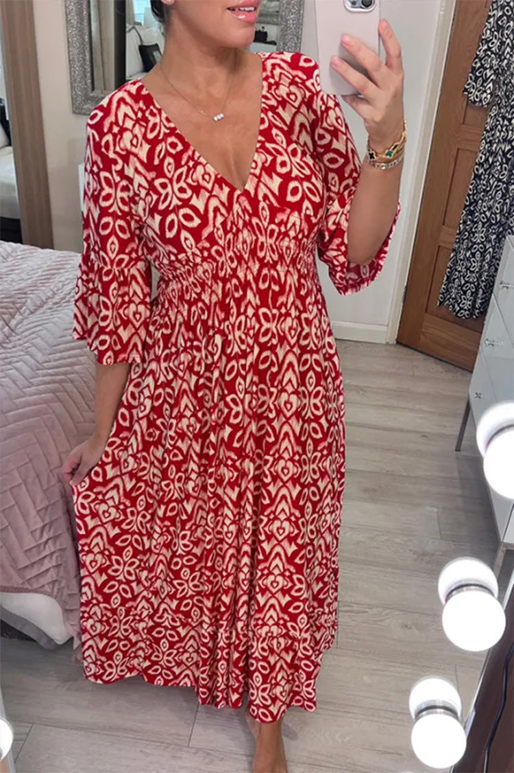 Denise – Robe Longue à Fleurs et Col en V