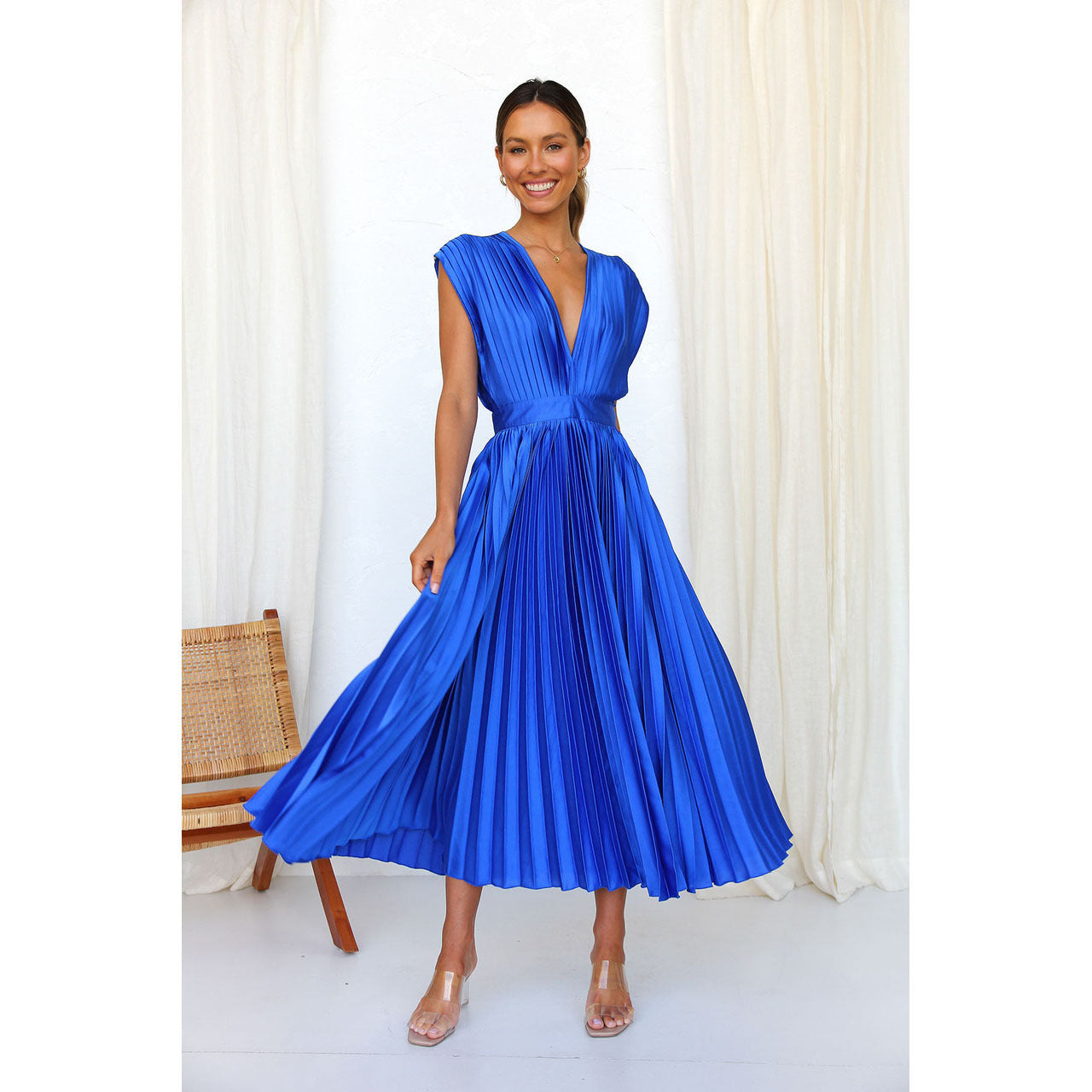 Ruth – Robe Plissée Décontractée Sans Manches avec Zip