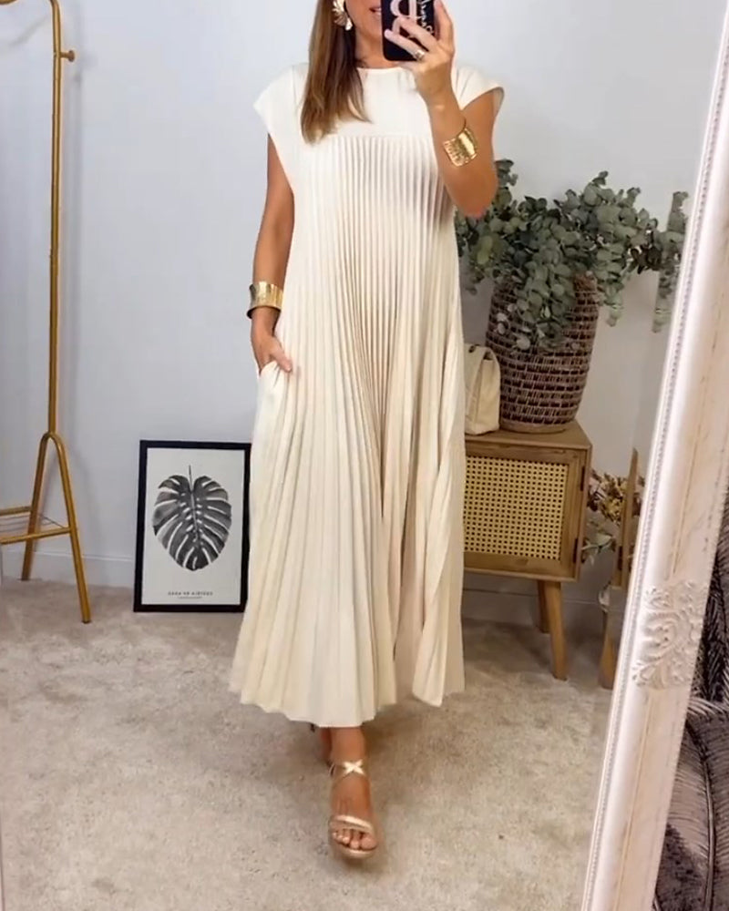 Ruth – Robe Femme Sans Manches Plissée Unie