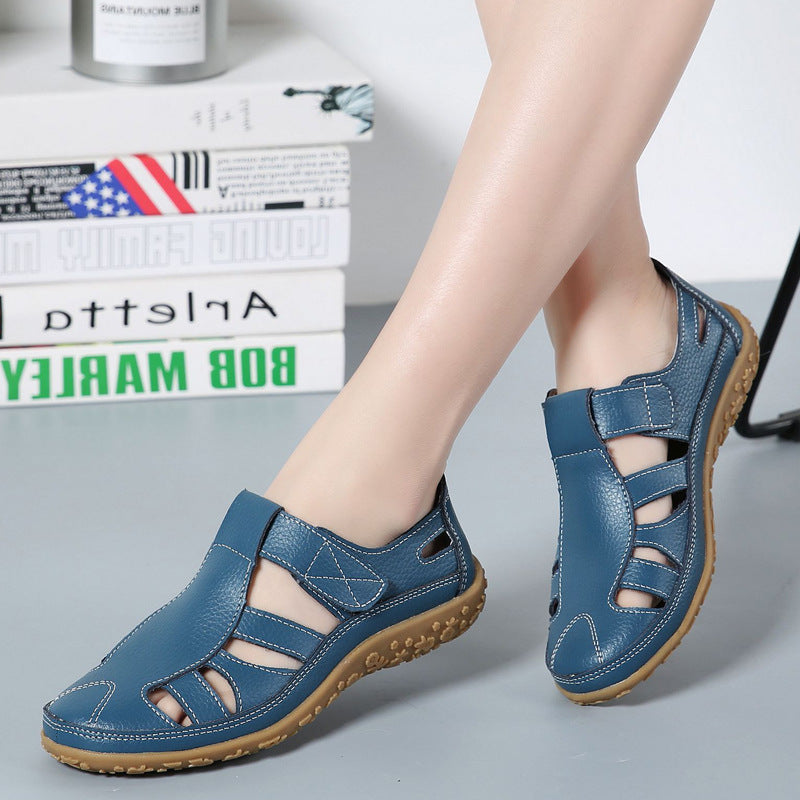 Sarah – Chaussures décontractées en cuir végan à velcro à semelle souple et rétro