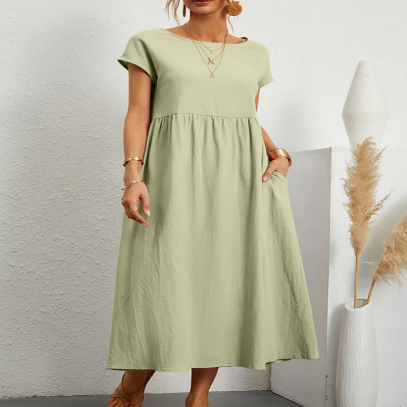 Patricia – Robe Longue Décontractée en Lin Coton avec Poches