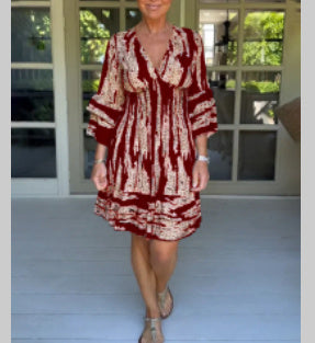 Charlotte – Robe Midi à Imprimé Estival avec Manches Évasées
