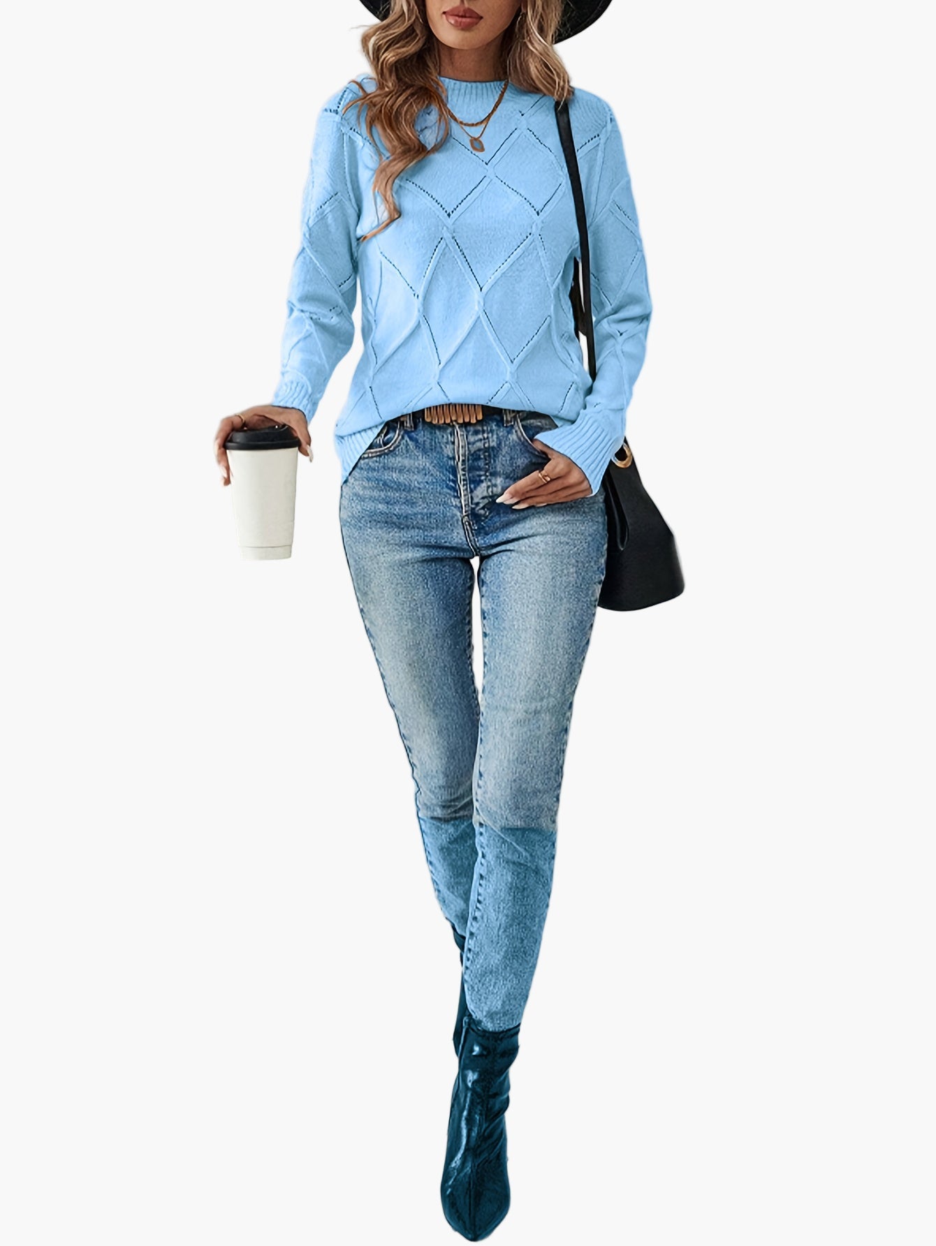 Pull-over femme élégant à motif géométrique manches longues pour usage quotidien ou bureau