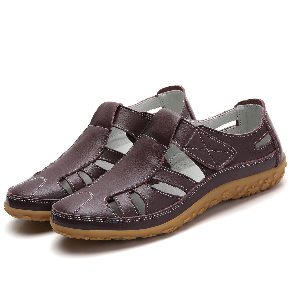 Sarah – Chaussures décontractées en cuir végan à velcro à semelle souple et rétro