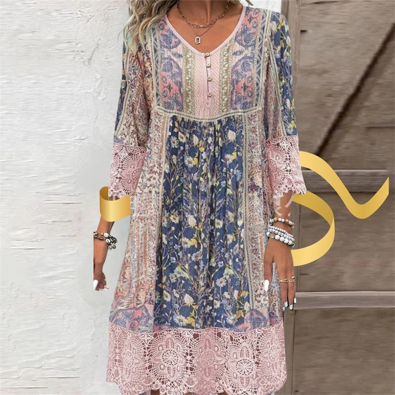 Laura – Robe en Dentelle Imprimée Rétro pour Femme