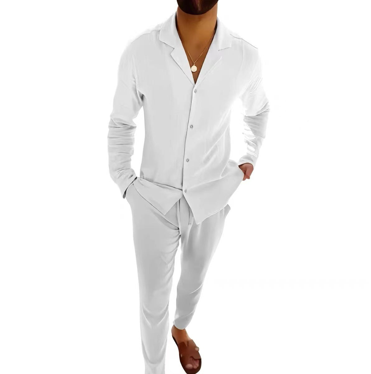 Ensemble Décontracté Homme Style Moderne Chemise Manches Longues et Pantalon Slim pour Quotidien