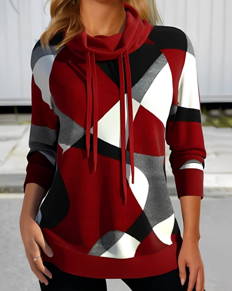 Sweat-shirt à col drapé style colorblock pour femme – Mode décontractée et moderne