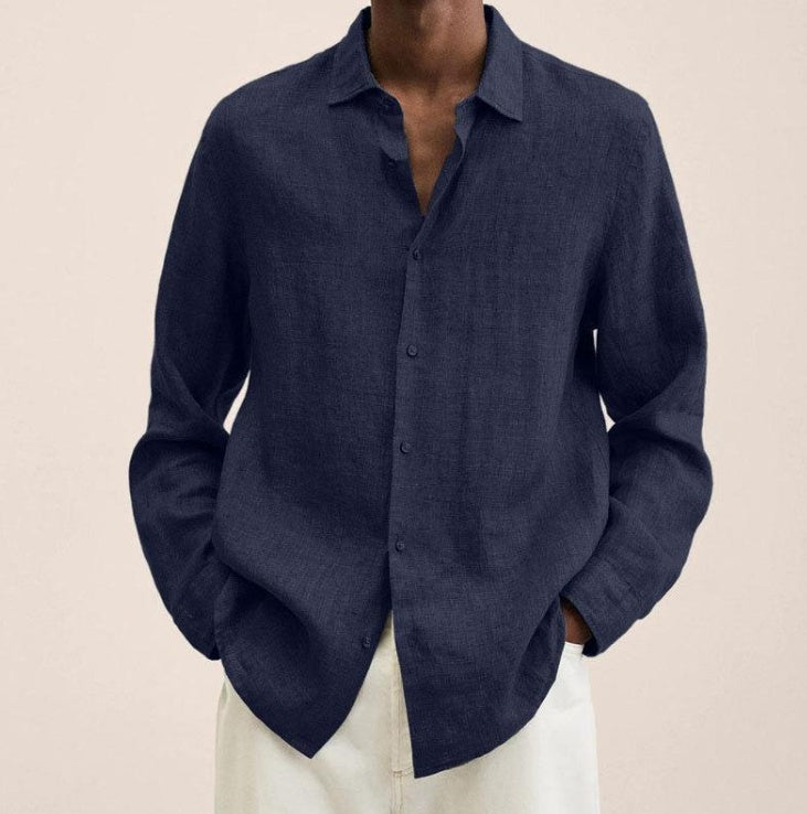Terrence – Chemise en coton et lin décontractée pour hommes de grande taille