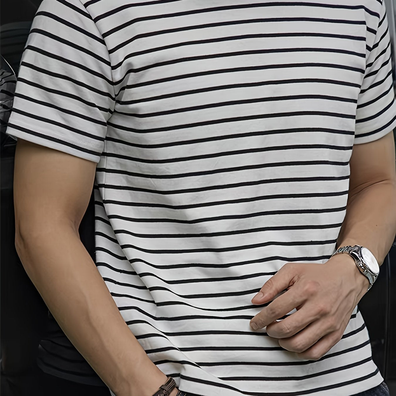 T-shirt a righe orizzontali uomo stile casual moderno maniche corte