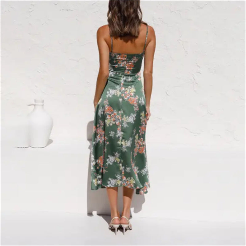 Lily – Robe à Bretelles Imprimée Fleur avec Noeud Creux