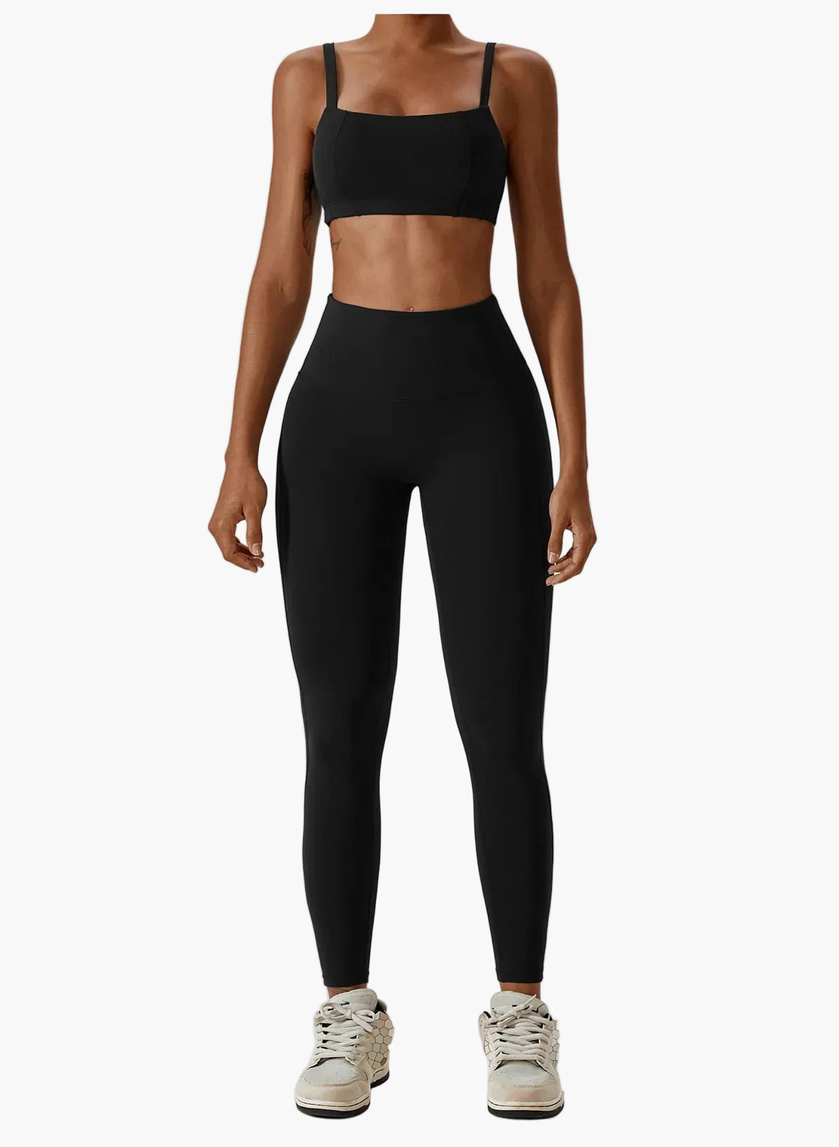 Leggings taille haute et brassière de sport femme – Ensemble fitness élégant pour entraînement et yoga