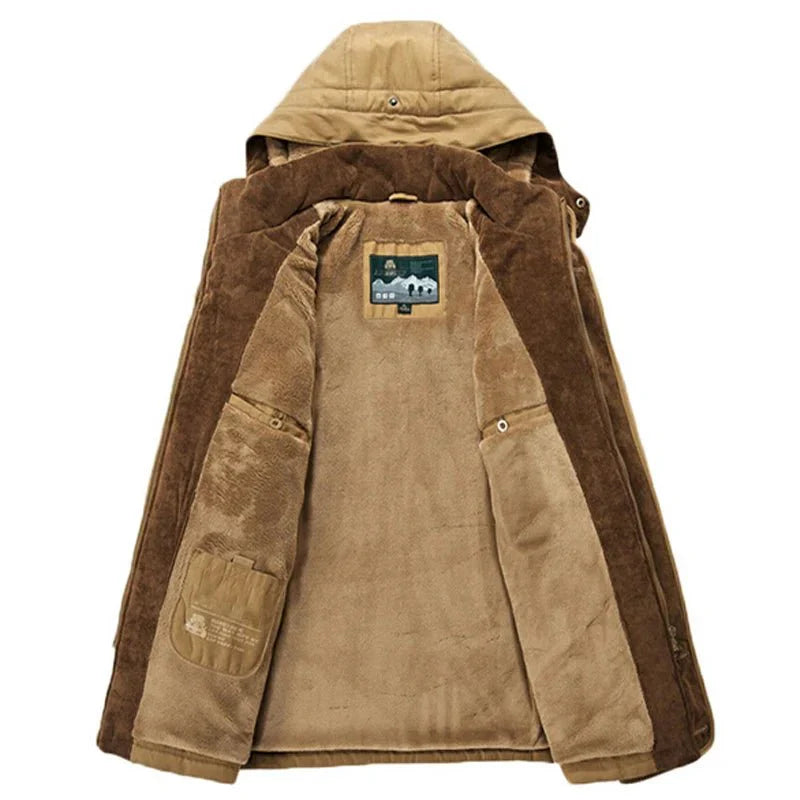 Veste d'hiver homme style randonnée imperméable avec capuche amovible et doublure polaire