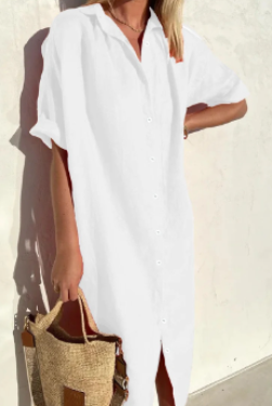 Robe Élégante à Manches Courtes en Coton