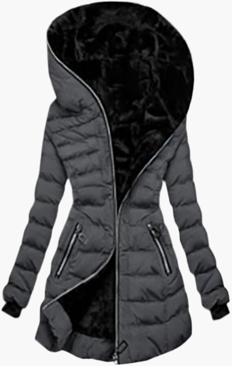 Veste d'hiver femme élégante à capuche style doudoune longue pour temps froid