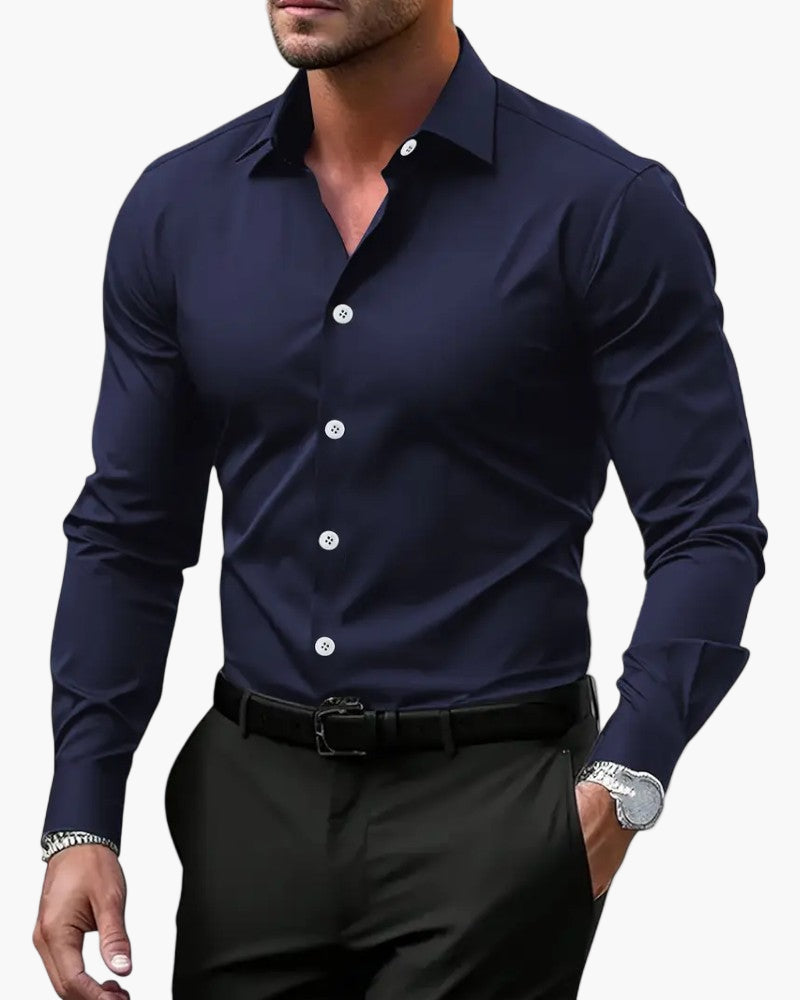Chemise habillée homme à manches longues coupe ajustée style élégant pour occasions professionnelles et soirées