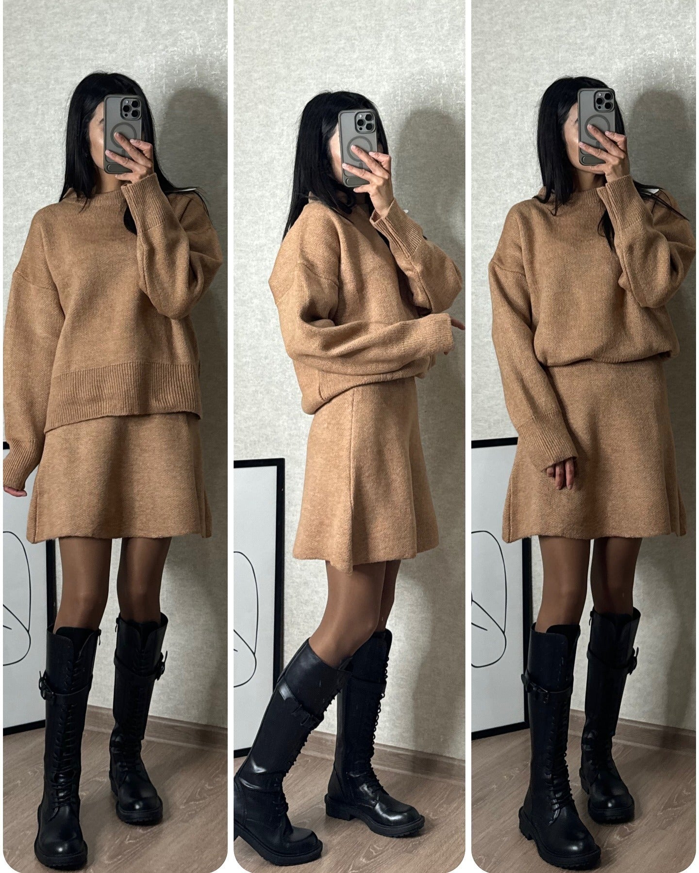 Ensemble Femme Élégant Pull et Jupe Style Décontracté Chic Automne Hiver