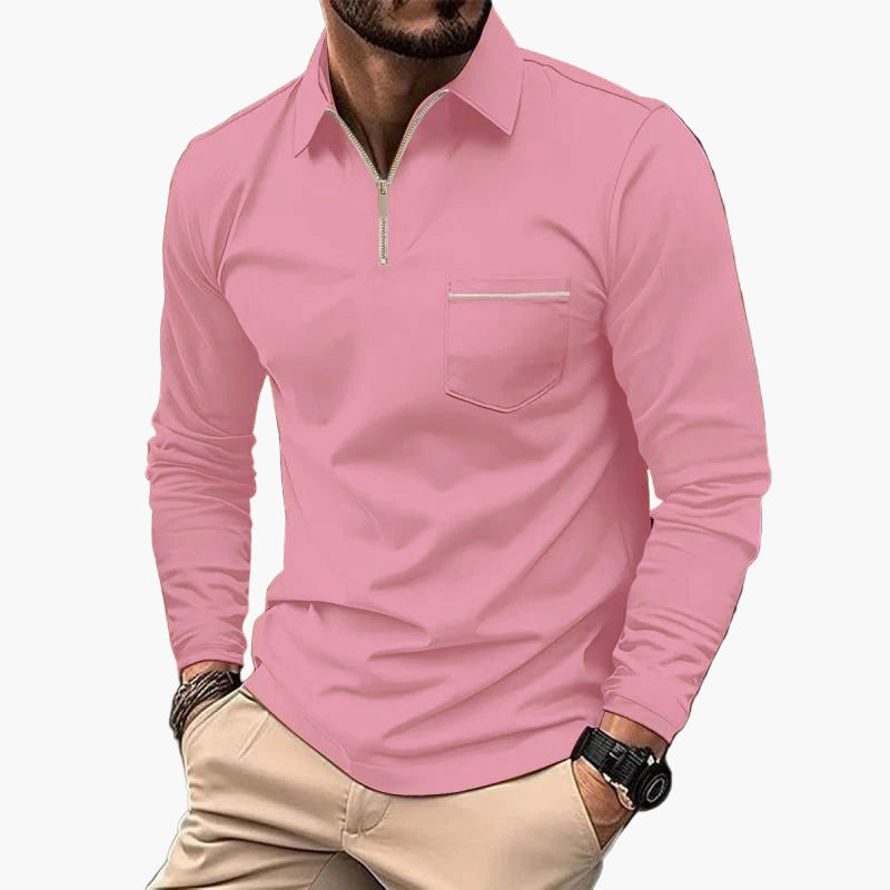 Polo à manches longues pour homme style classique avec poche poitrine, idéal pour le travail et les sorties